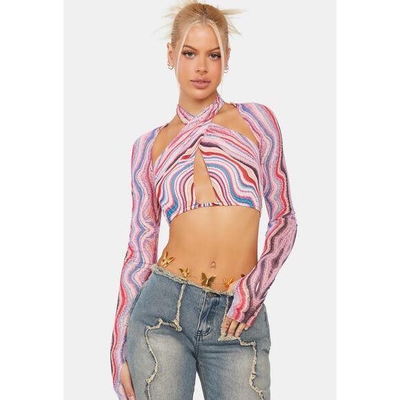 AFRM Tops - AFRM Cordelia Multi Wave Mesh Psychedelic Rave Festival Top NWT L
